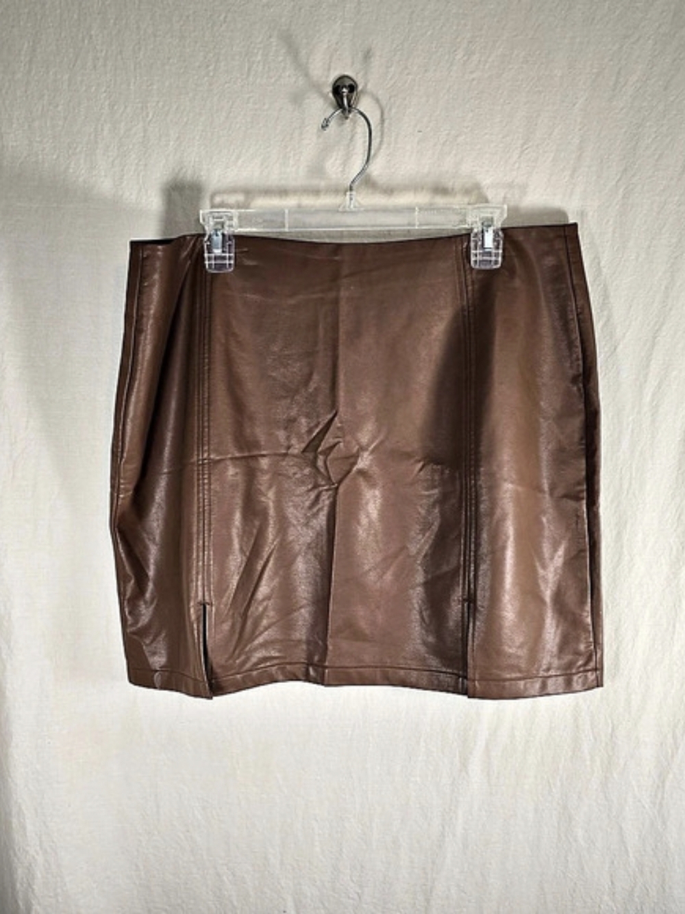 MangoPop XXL Brown Faux Leather Mini Skirt
